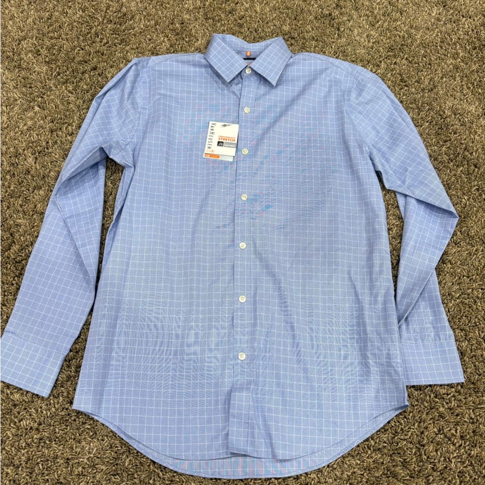 Van Heusen Blue Dress Shirt with Checkered Pattern